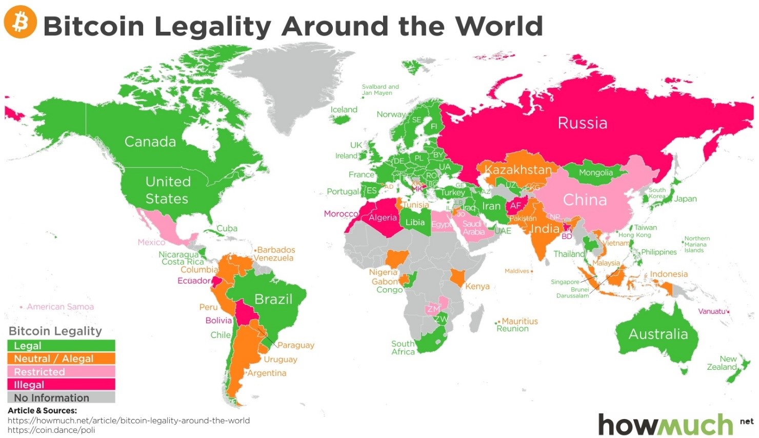 Bitcoin legality around the world